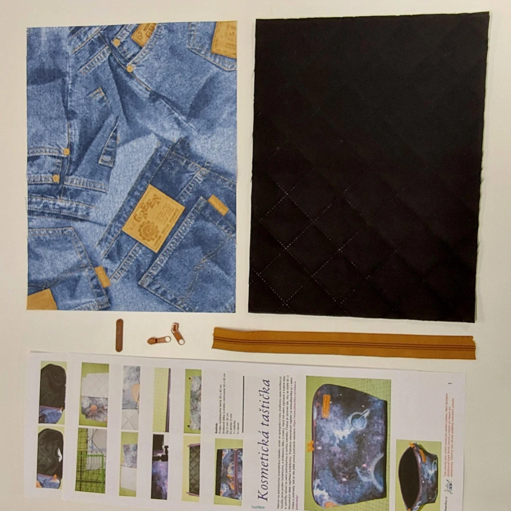 Balíček taštička Jeans s hnědým  zipem  
